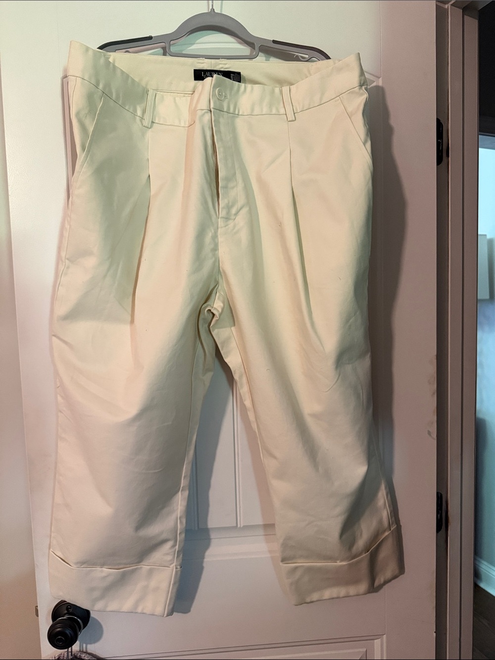 Lauren Ralph Lauren Ivory Cropped Pleated Pants
